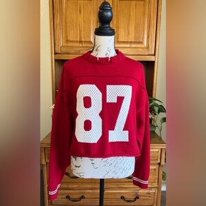 Orange Kiss Varsity Preppy Distressed Number 87 Crop Sweater Taylor Swift